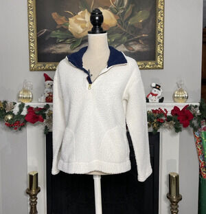 Old Navy Fleece Sweater Jacket Pullover Off White Small